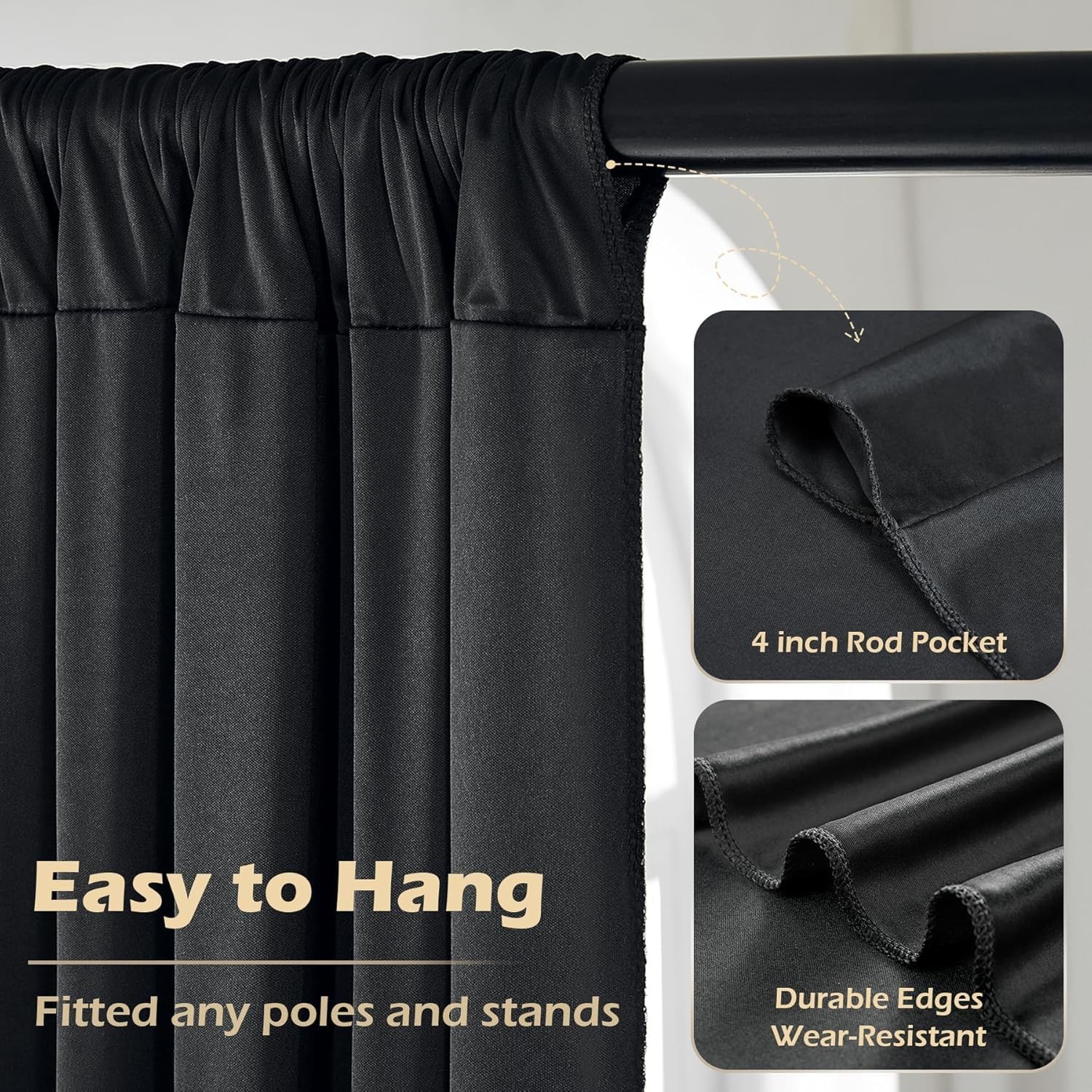 60ft x 10ft Wrinkle Free Black Backdrop Curtain W5ftxH10ft_12 Panels,