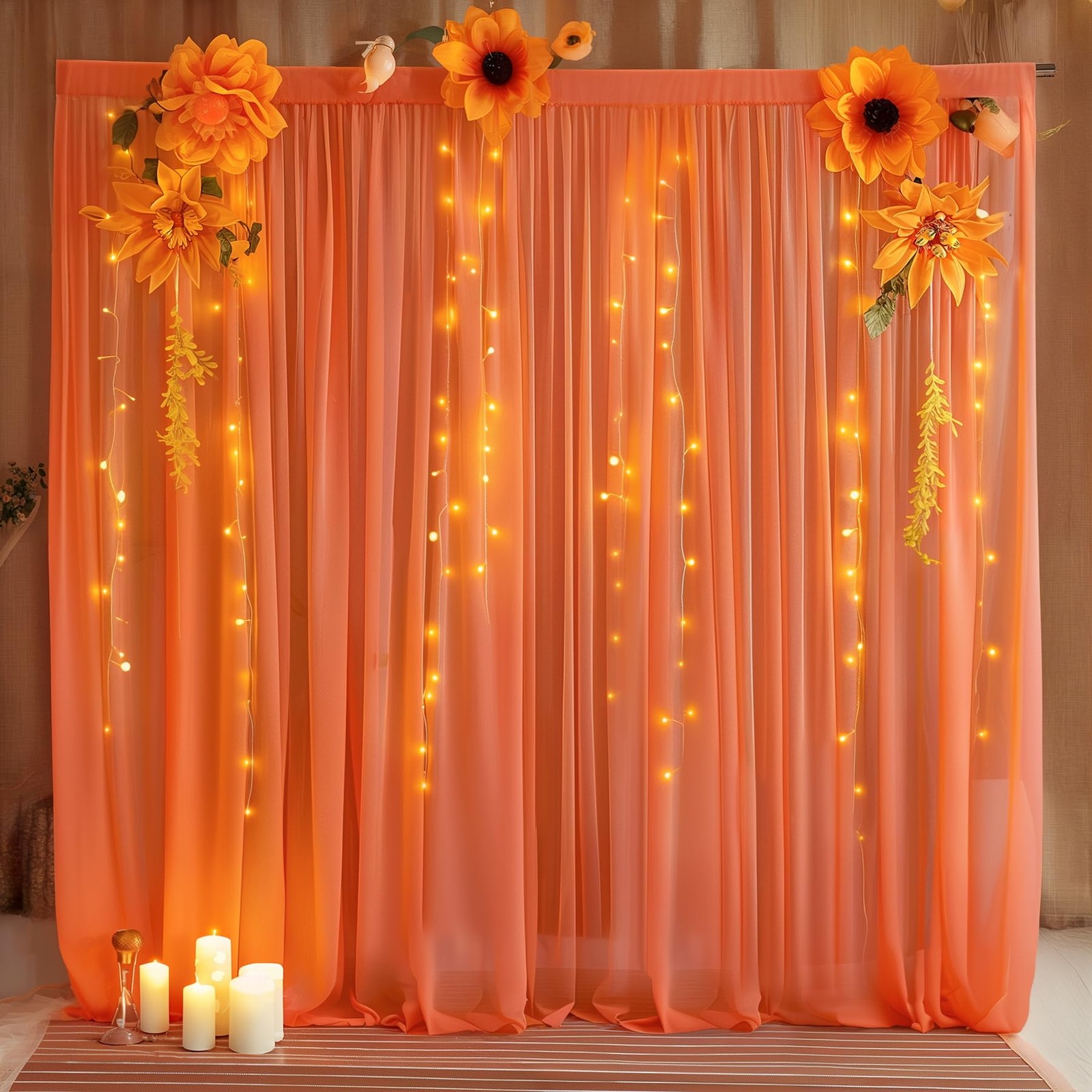 10x10ft Orange Backdrop Curtain Wrinkle-Free Sheer Chiffon Drapes 2 PCS