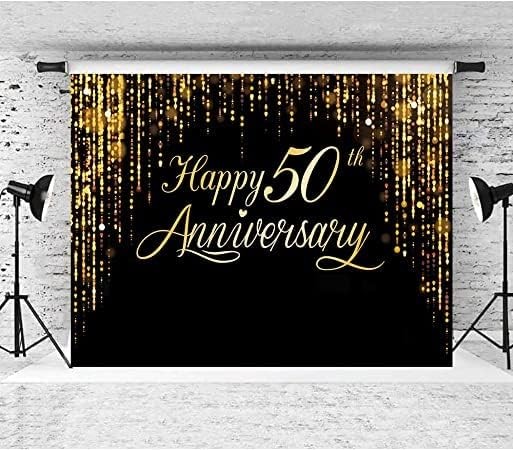 Happy 50th Anniversary Backdrop Black Gold Background Bokeh Dots Extra Large
