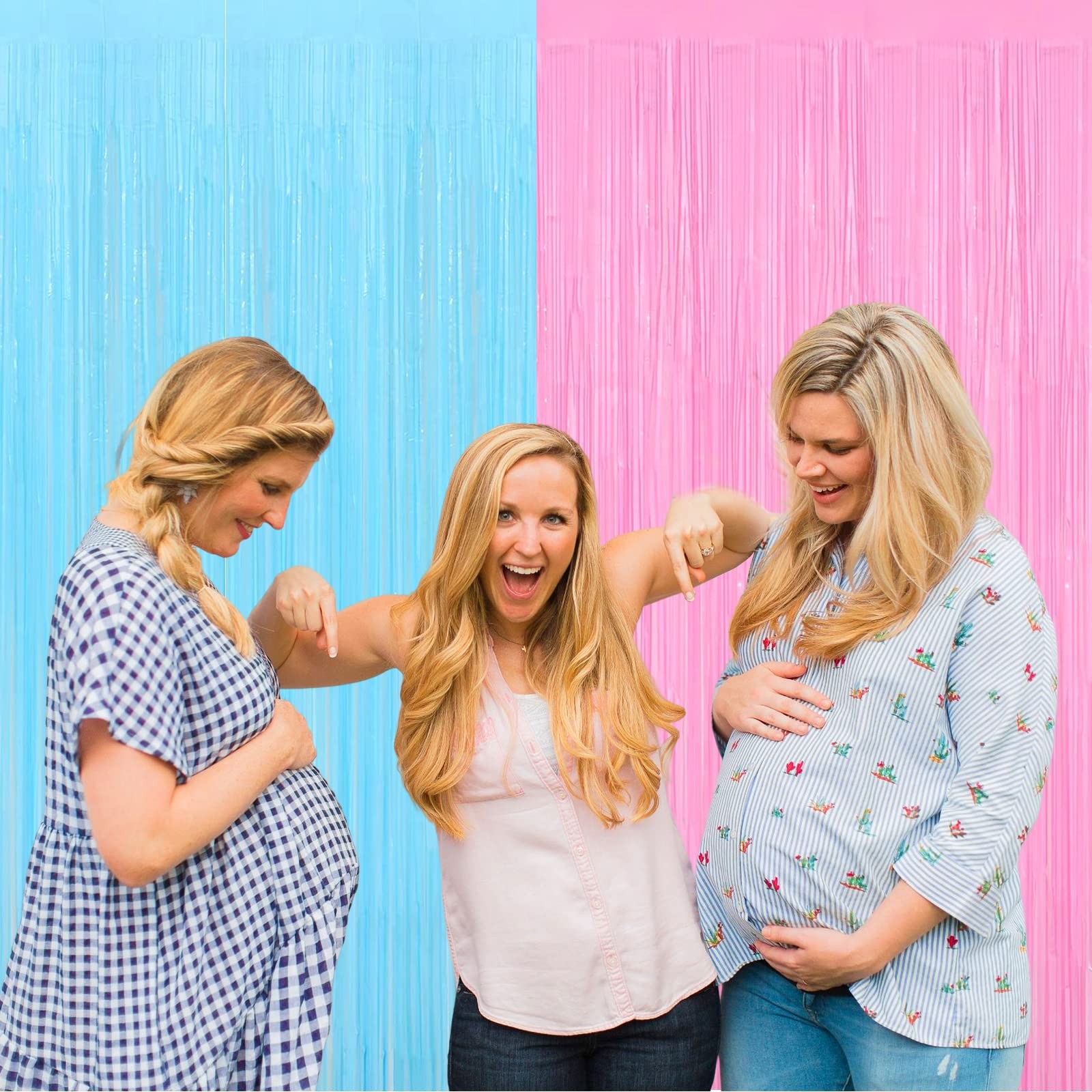 4 PCS 3.2×6.6 Ft Pink Blue Metallic Tinsel Foil Fringe Curtain Backdrop