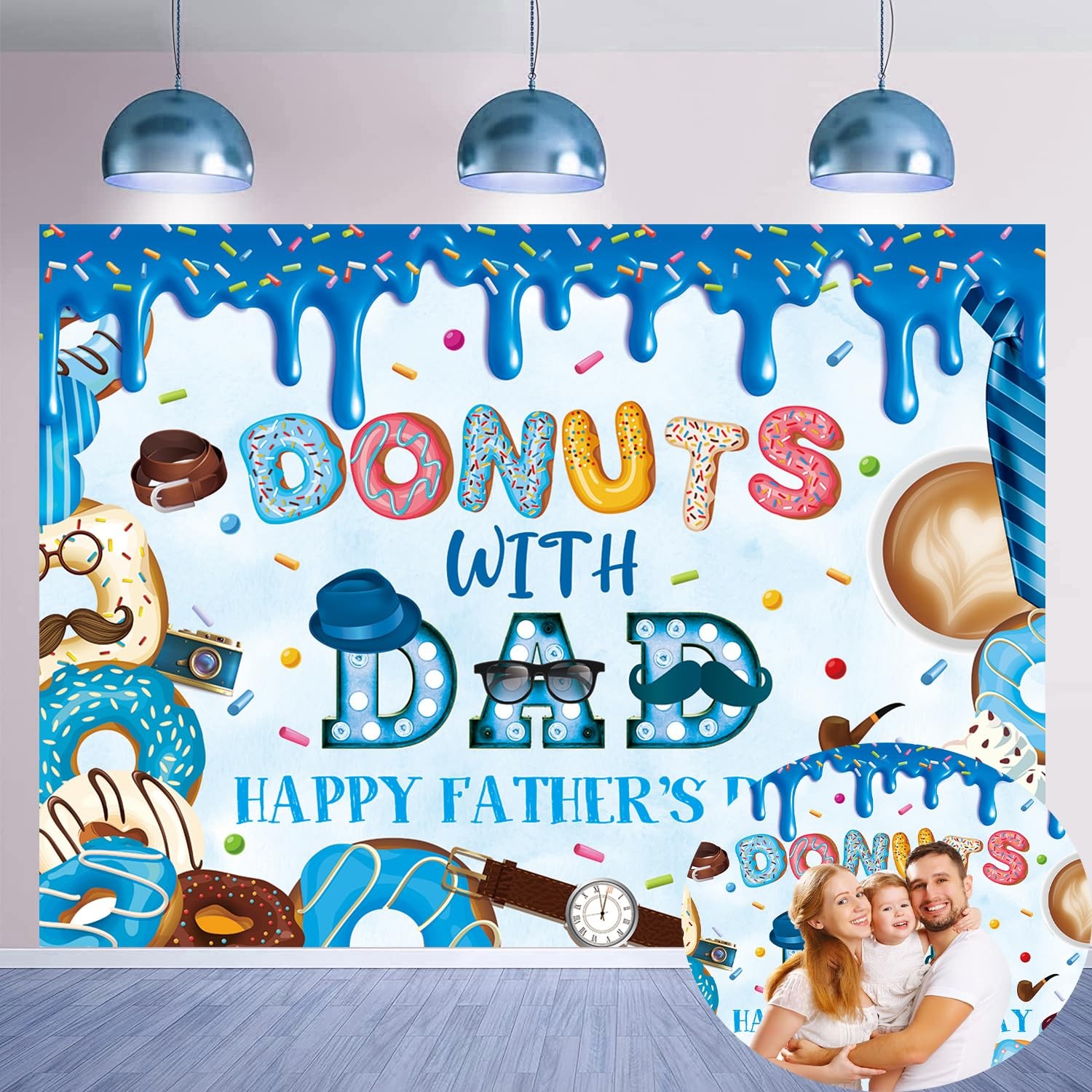 Happy Father’s Day Banner Backdrop 7x5FT Best Dad Ever Donuts with