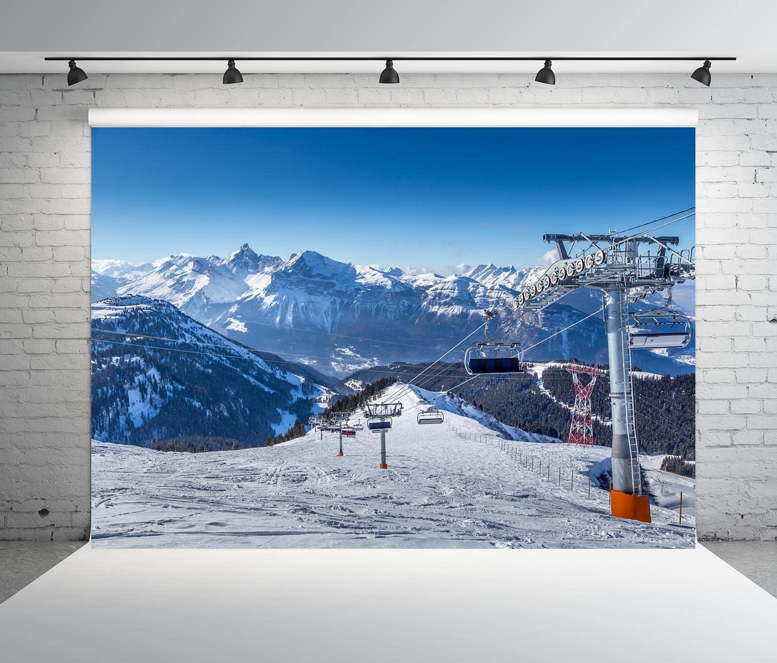 BELECO 7x5ft Fabric Ski Resort Backdrop Snowy Winter Alps 7x5FT, A12546