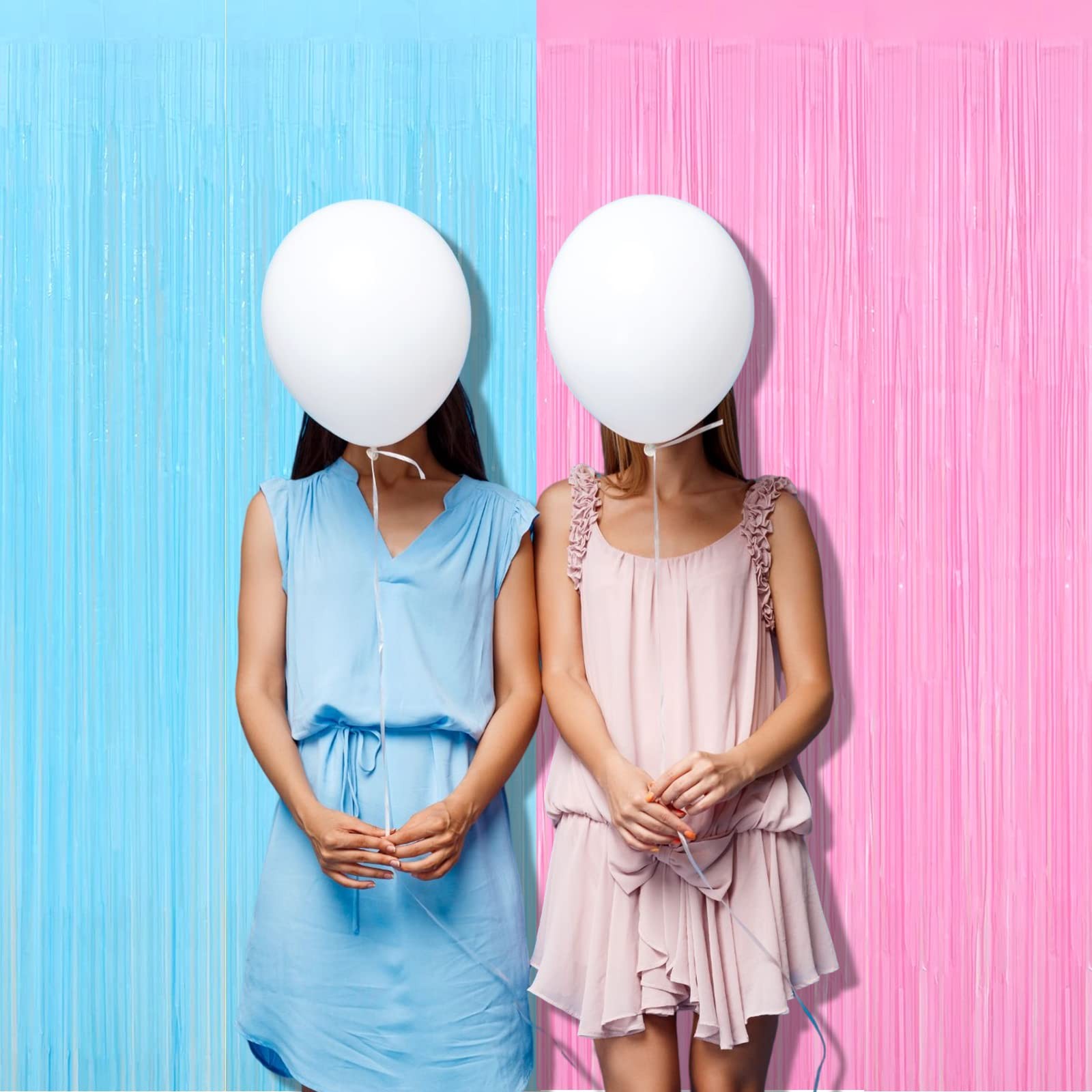 Pink Blue Foil Fringe Curtain Backdrop Gender Reveal Decor 3.2×8.2FT 4 PCS