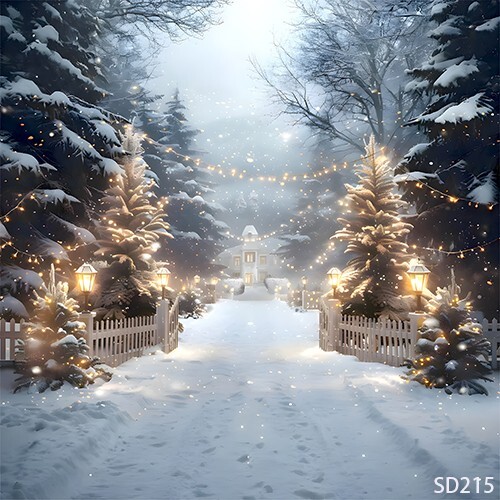10’x10’Computer-painted Snowy Trees Lighting Scenic background backdrop SD215