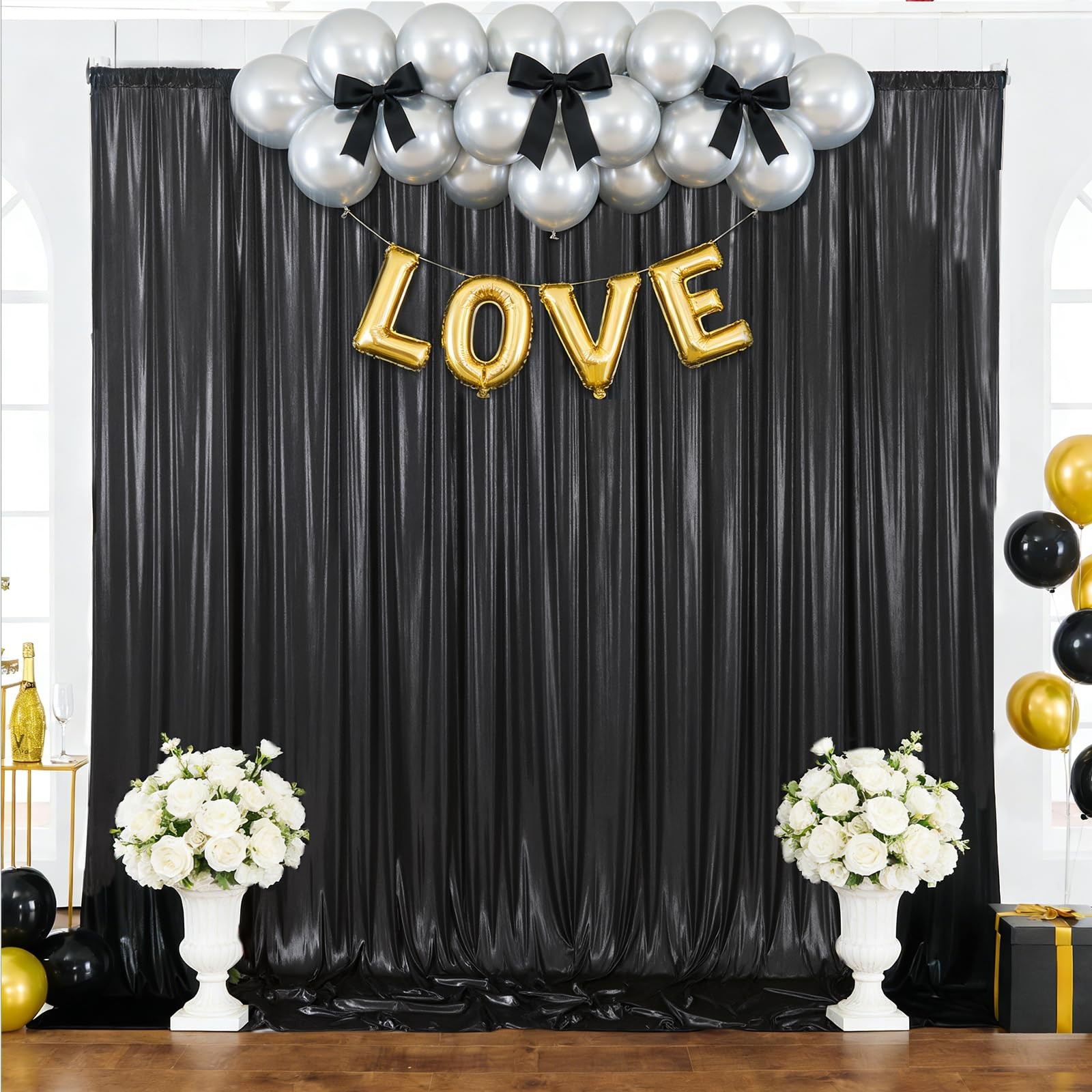 10x10ft Black Backdrop Curtains 10 ft X 10 ft(2 Panels 5ft X 10ft),