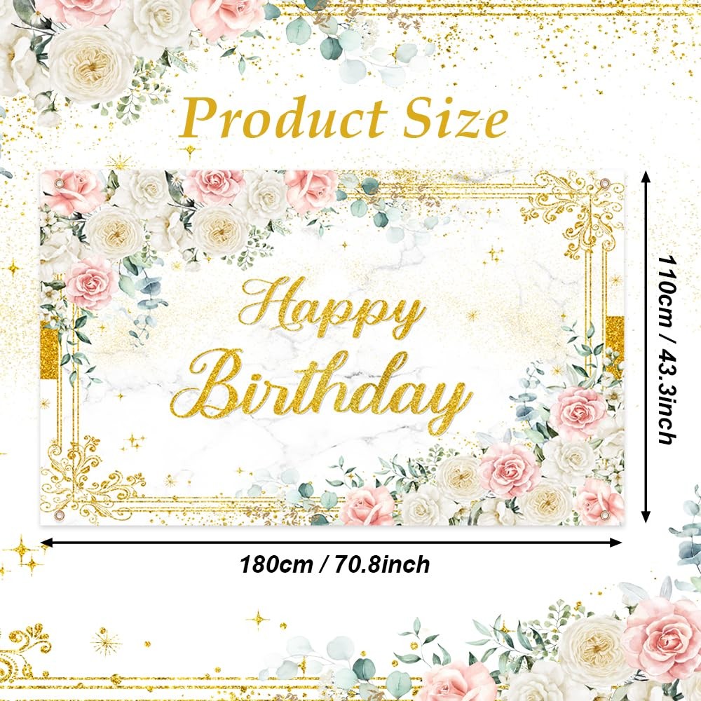 6×3.6ft Happy Birthday Backdrop for Girl Women Photography Background Flower Whi
