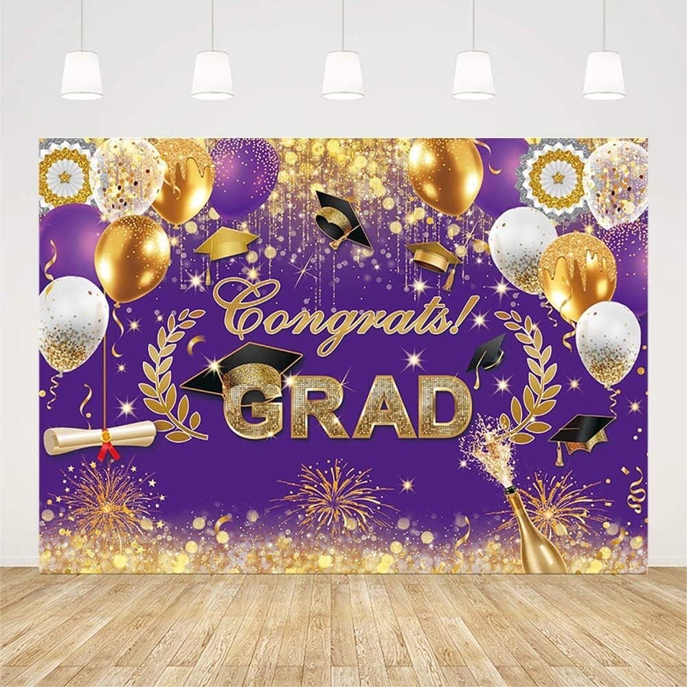Class of 2025 Backdrop 7X5Ft Purple Glitter Congratulations Graduation Backgroun