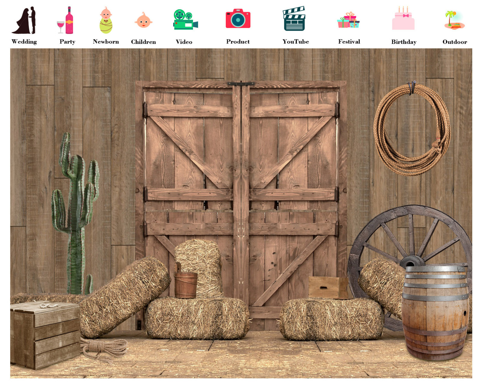 10x8ft Cactus Farmhouse Rustic Wood Barn Door Photo Background Studio Props