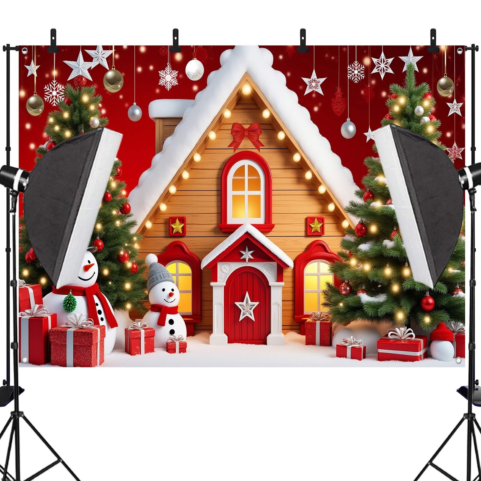 Merry Christmas Backdrop Xmas Tree Snowflake Banner, Winter New Year Photogra…
