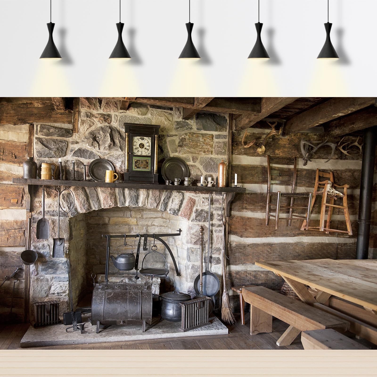 Rustic Kitchen Backdrop Western Old Wooden House Interior 7x5ft, brown