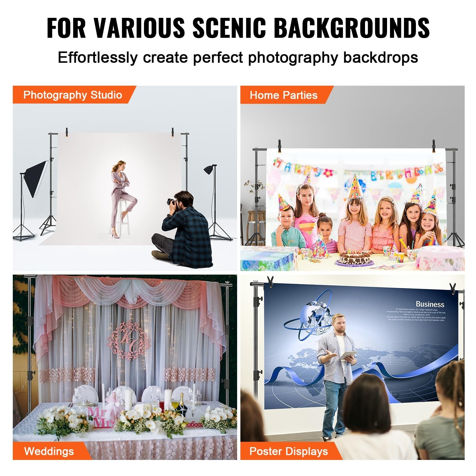 Heavy Duty Adjustable Backdrop Stand 11.5×9.6ft with Clamps & Carry Bag – Photog