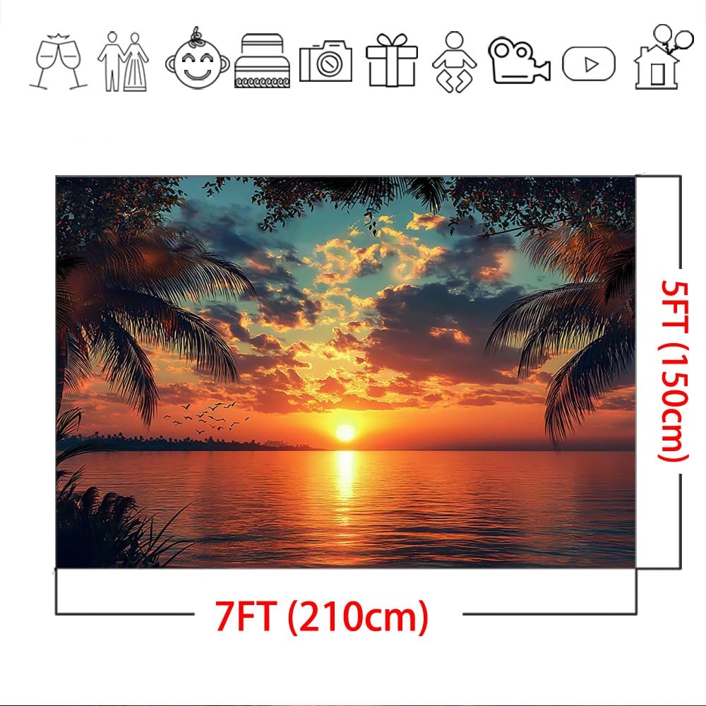 Sunset Beach Backdrop Summer Tropical Luau Palm Leaves Ocean Photo 7×5 FT