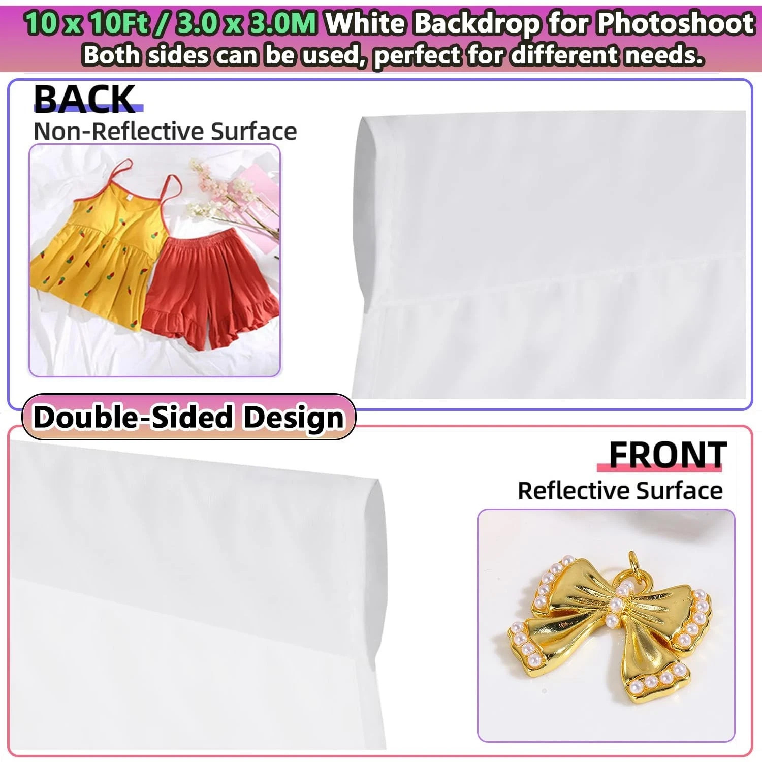 Photo Backdrop White 10 x 10ft, White Backdrop for Photoshoot, Solid White Ph…