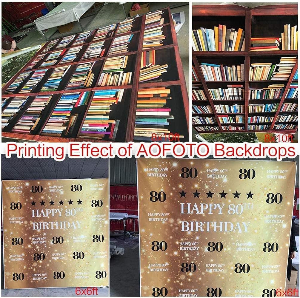 AOFOTO 3X5Ft Bookshelf Background Bookcase Photography Backdrop for Video Record