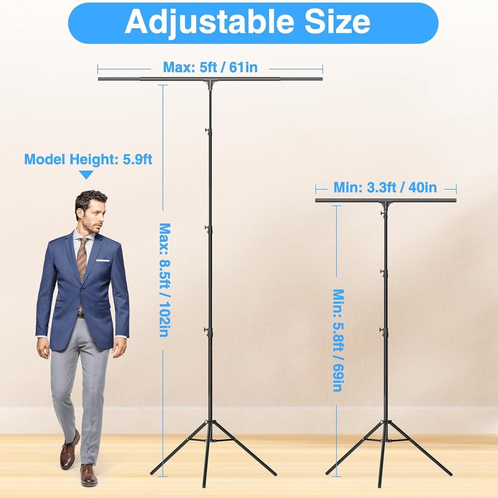 T Shape Backdrop Stand 8.5x5ft, Adjustable Green Screen Photo Banner Holder w…