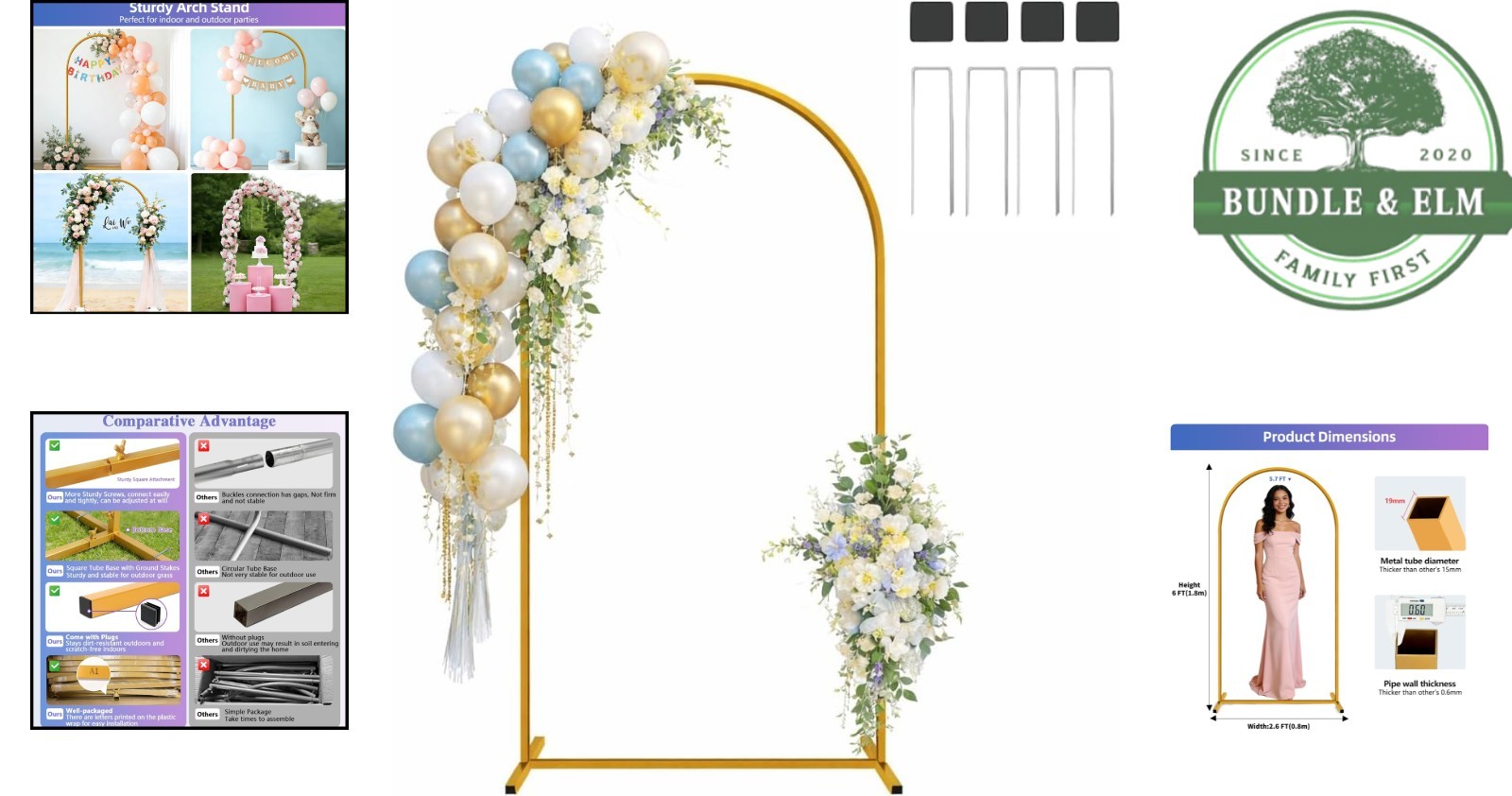 Portable 6FT Metal Arch Frame for Bridal Showers and Birthday Celebrations