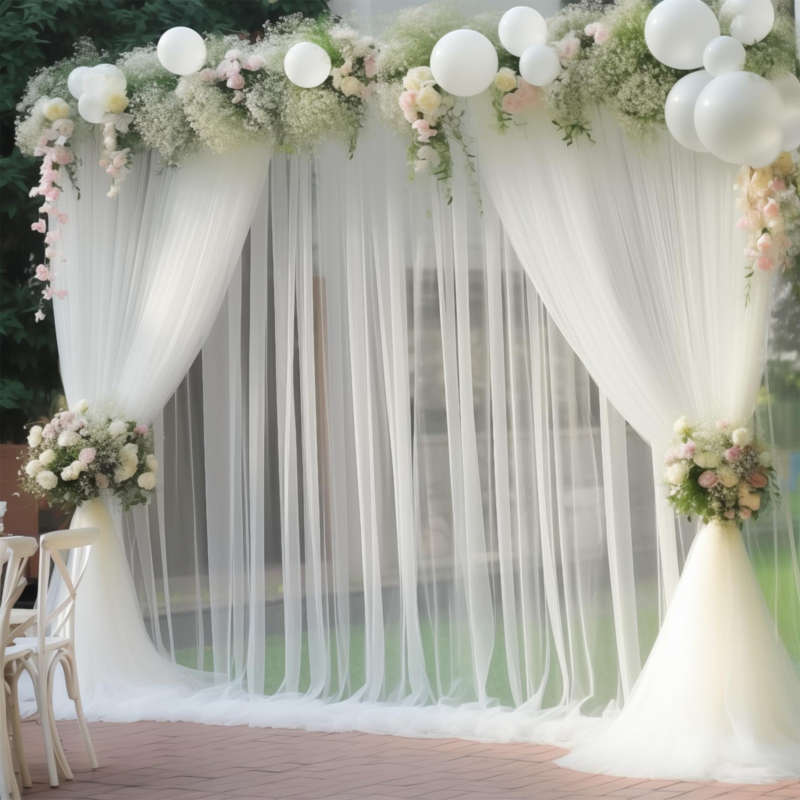 10×10 FT Ivory Tulle Backdrop Curtains Parties Sheer Wedding Photo Drapes