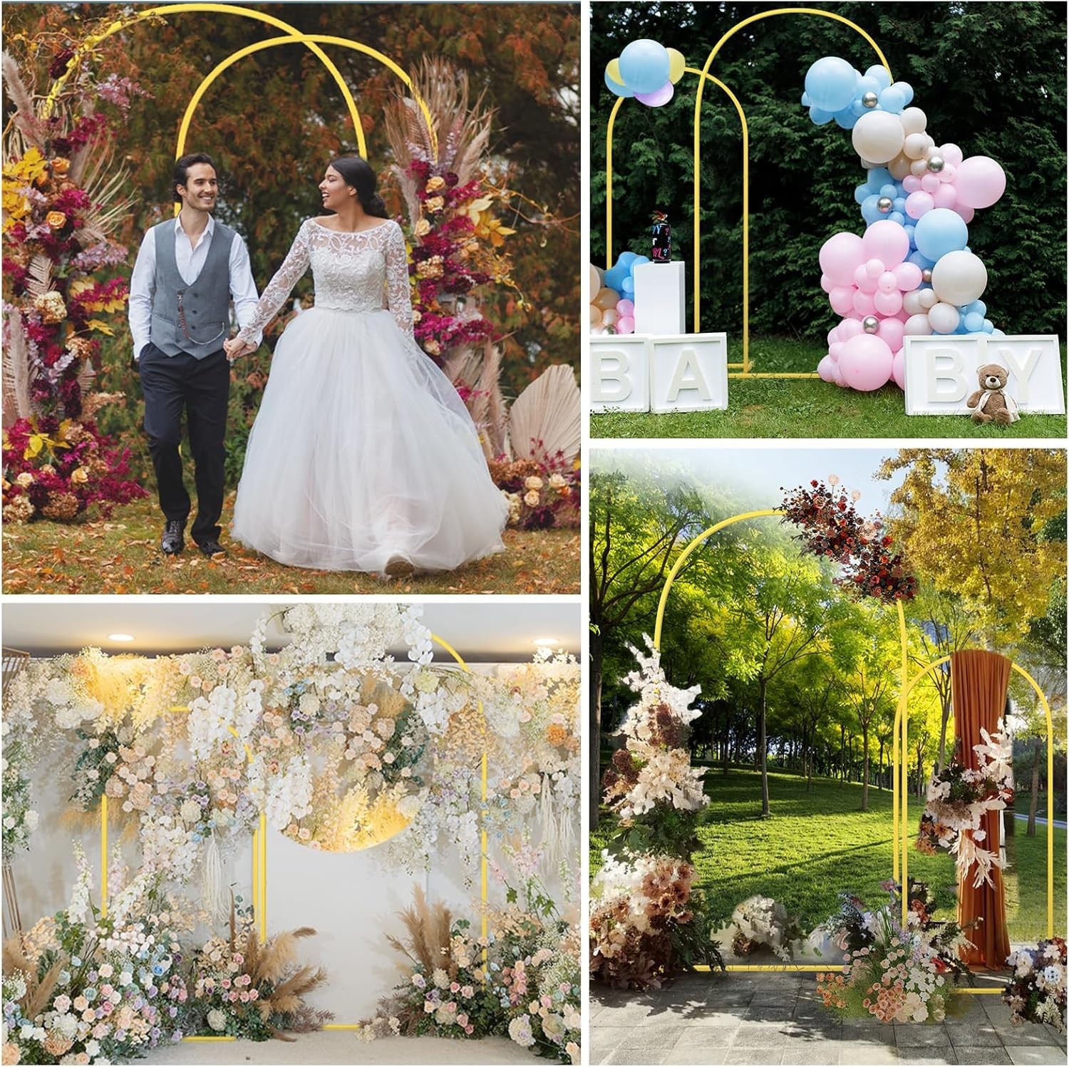 Metal Arch Backdrop Stand Wedding Arch frame Set of 2 (7.2FT,6FT) Gold Backdrop