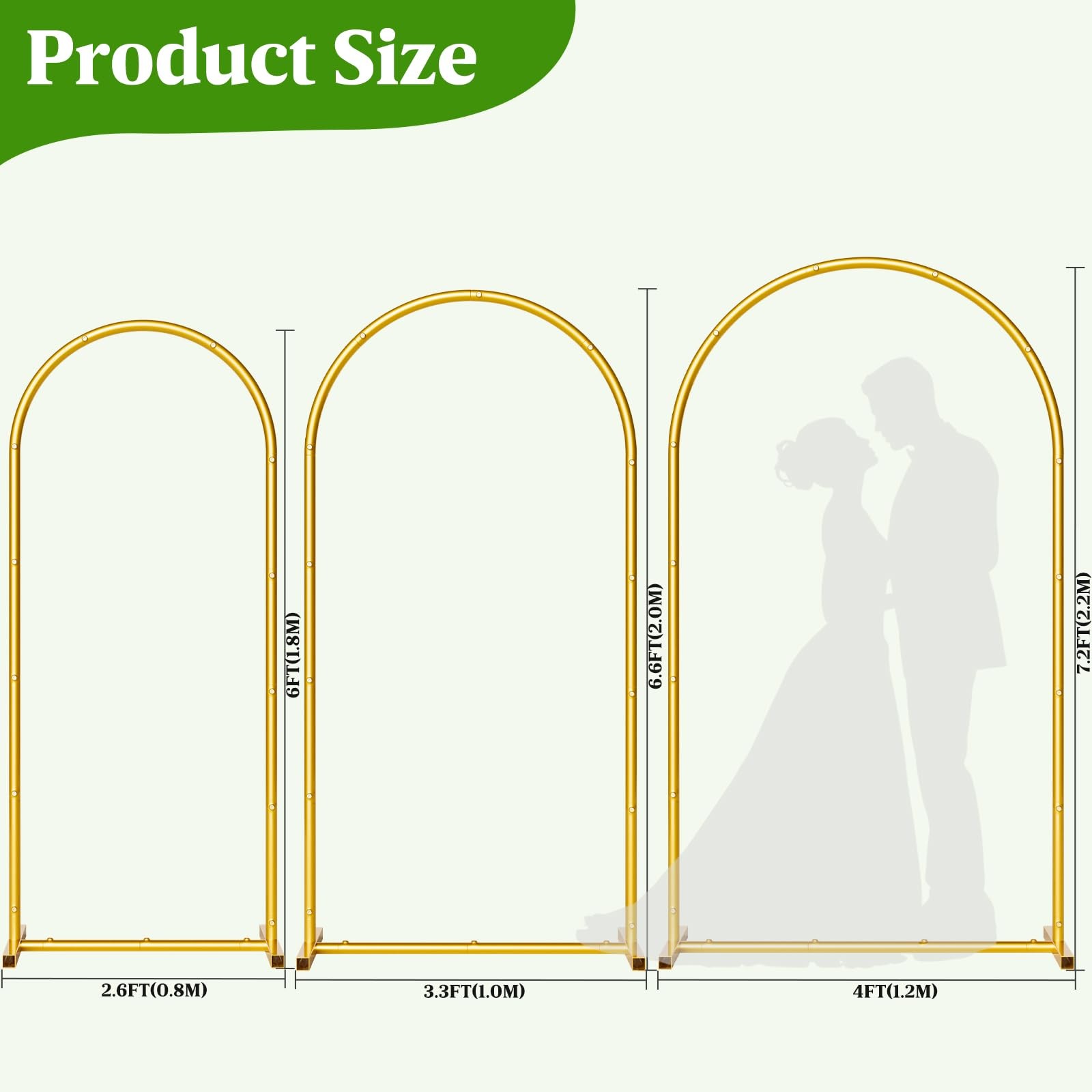 Metal Arch Backdrop Stand Wedding Arch Frame Set of 3 (7.2FT/6.6FT/6FT) Gold …