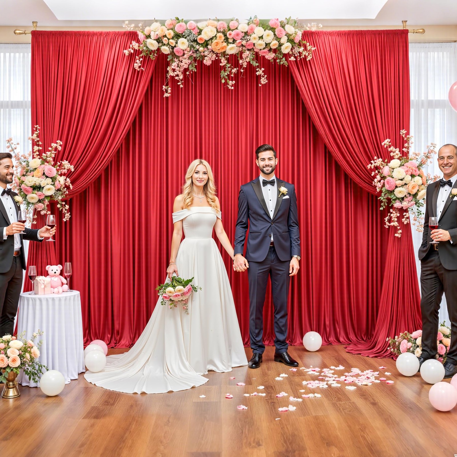 20ft x 12ft Red Backdrop Curtains Wrinkle Free Wedding Party Drapes Cloth Set