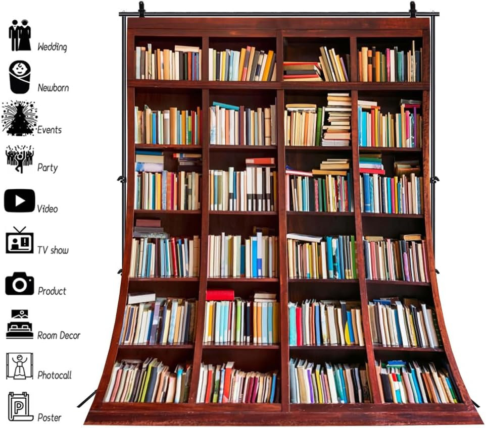 AOFOTO 3X5Ft Bookshelf Background Bookcase Photography Backdrop for Video Record