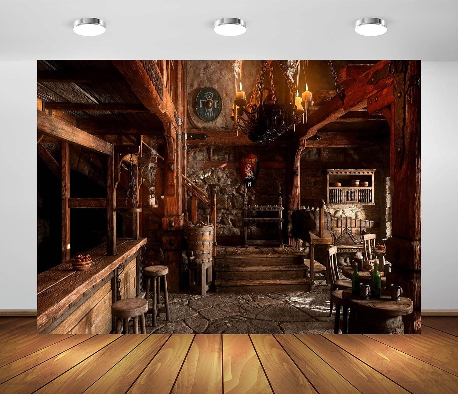 7X5Ft Fabric Medieval Tavern Backdrop for Photography Wooden Interior