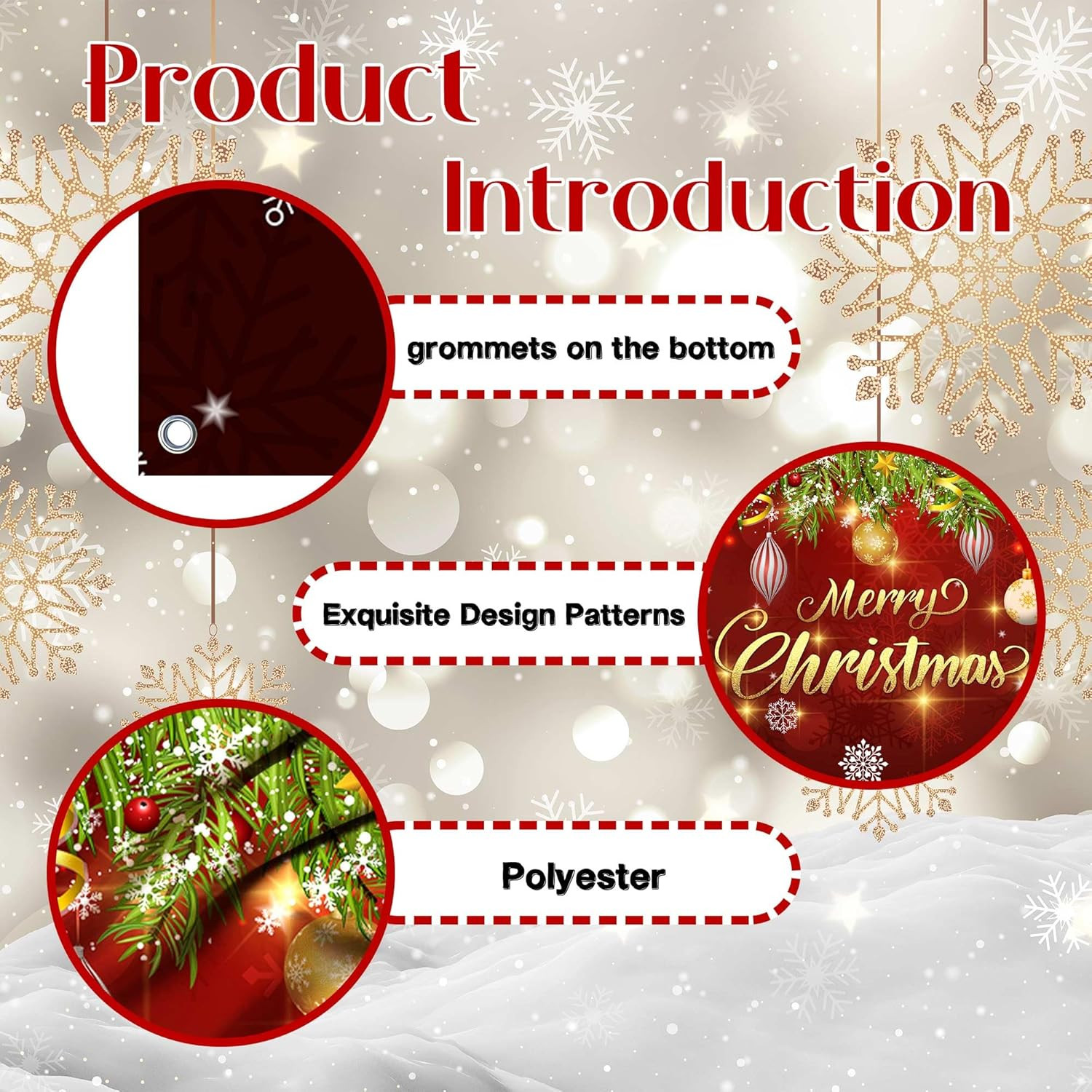 Merry Christmas Backdrop Xmas Tree Snowflake Banner, Winter New Year Photogra…