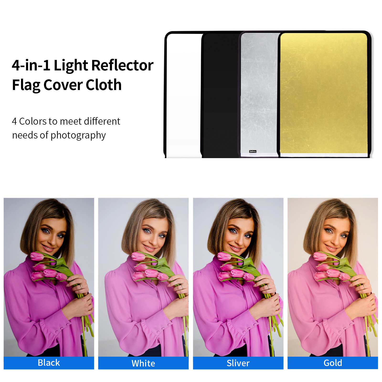 3 Sizes Stainless Flag Panel Cloth Reflector Diffuser for Photo Video Studio