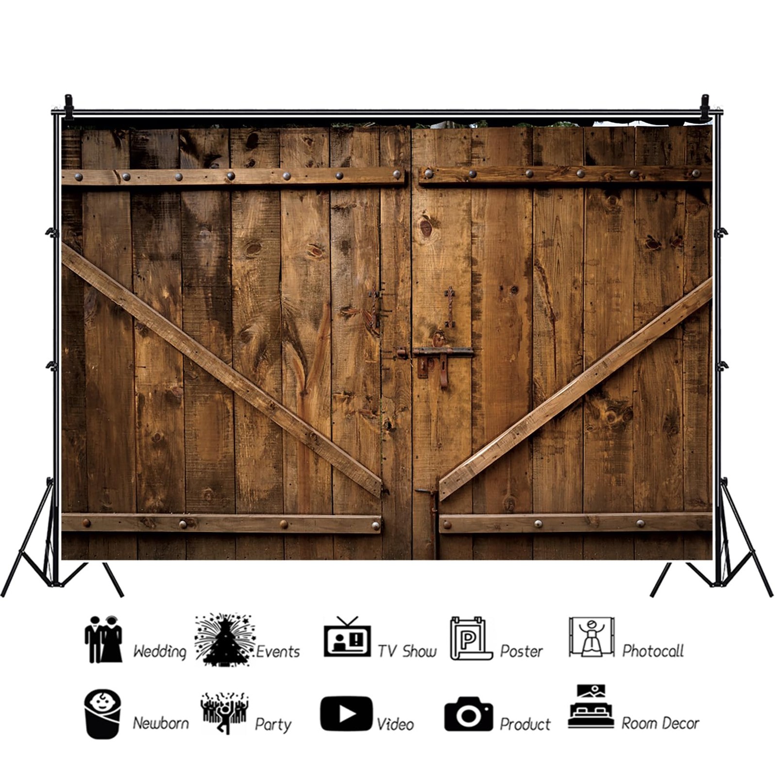 8×6.5ft Brown Barn Door Backdrop Wooden House Harvest Photo Background