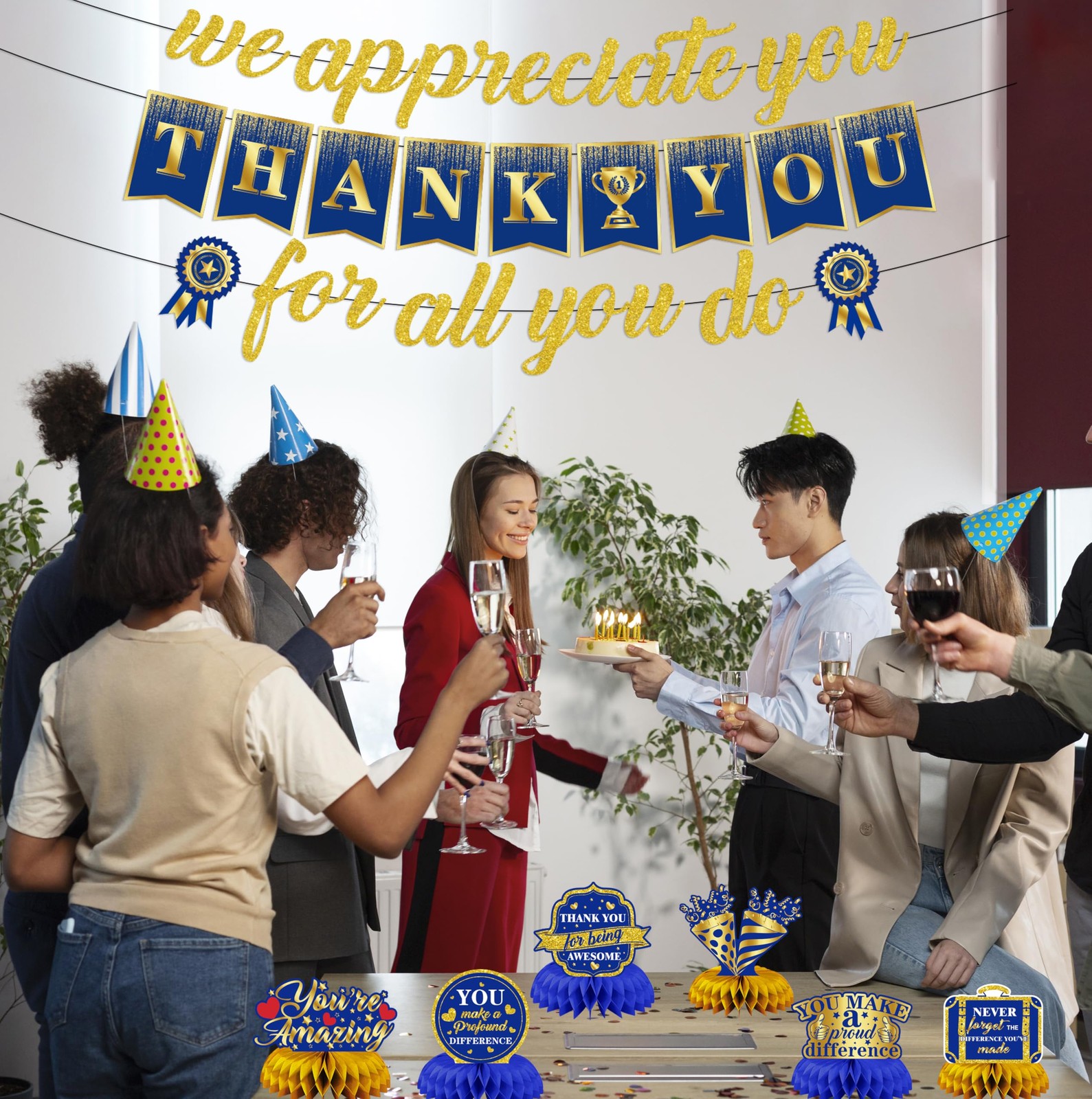 We Appreciate You Party Decorations, Blue Gold Banner and Tables Decorations …