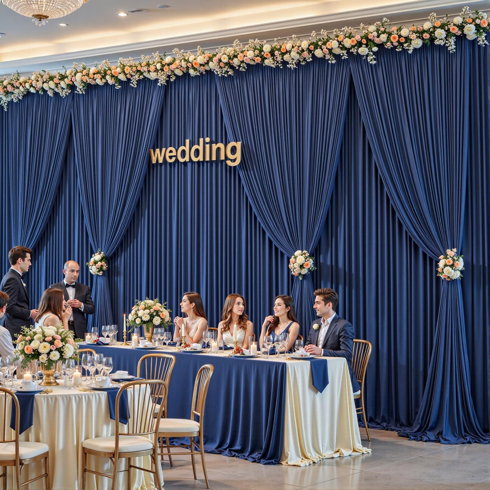10 Panles Navy Blue Backdrop Curtains – W4′ x H10′(10 panels),