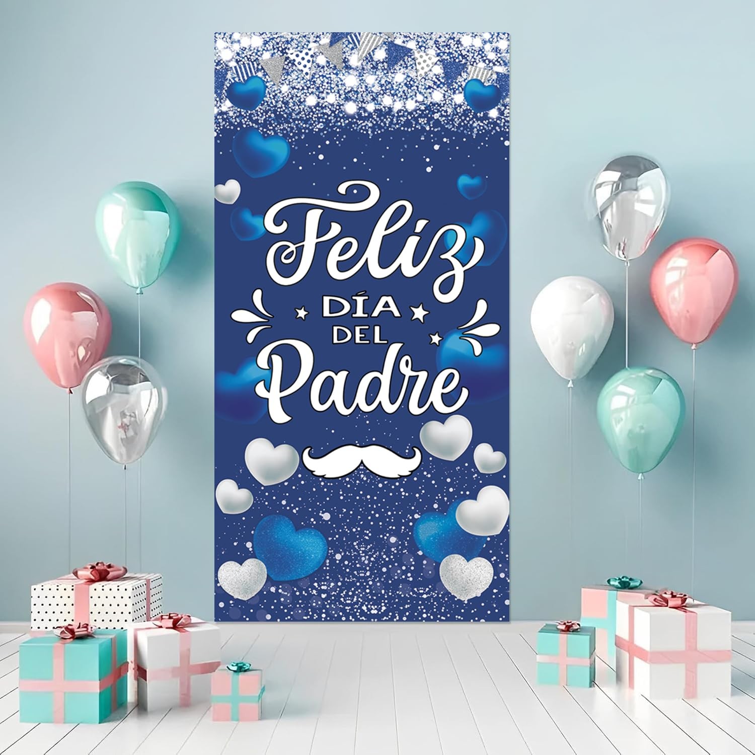 Feliz Día Del Padre Decorations Banner Door Cover Blue Large Size blue