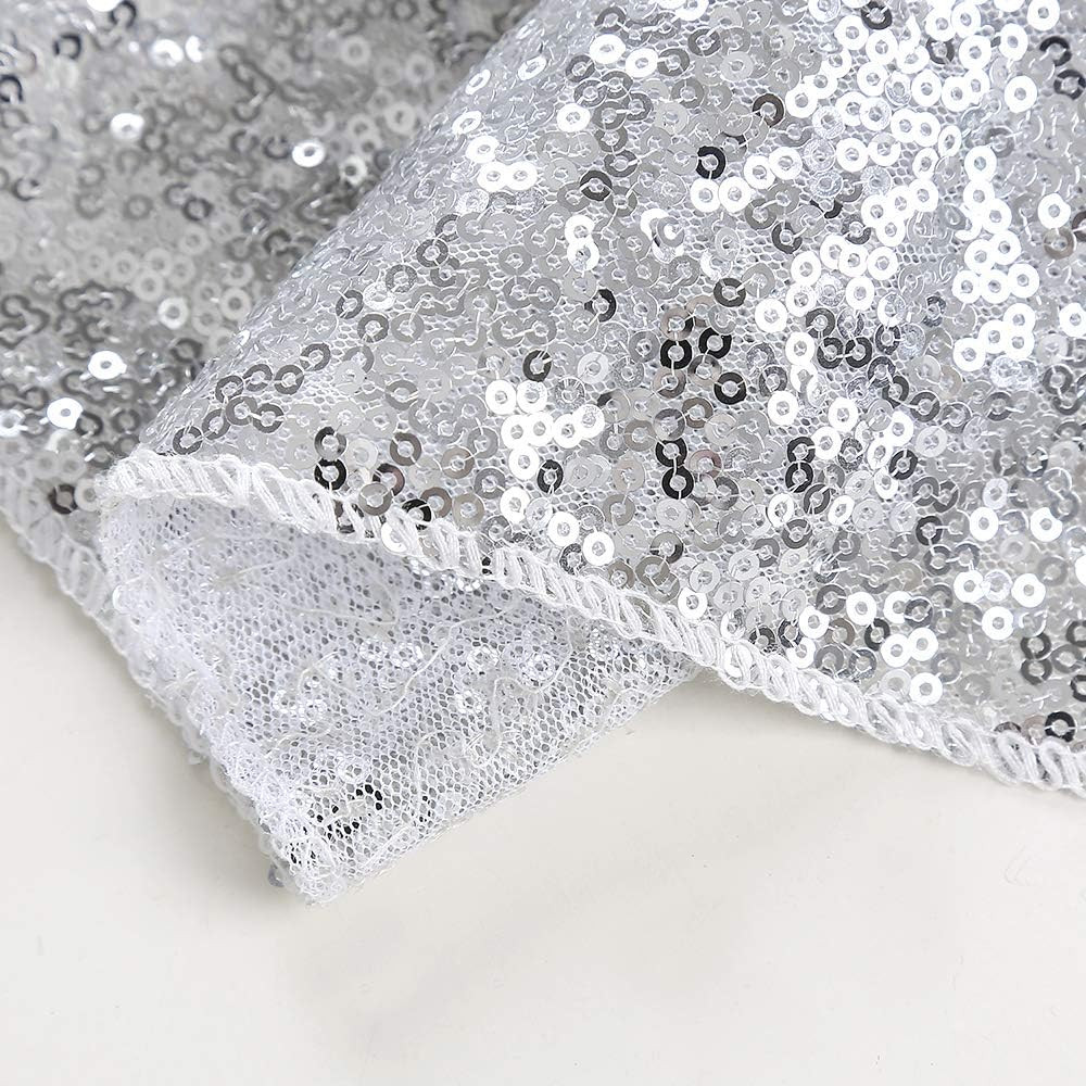 7Ft X 7Ft Silver Sequin Backdrop Curtain Glitter Photo Booth Backdrop for Weddin