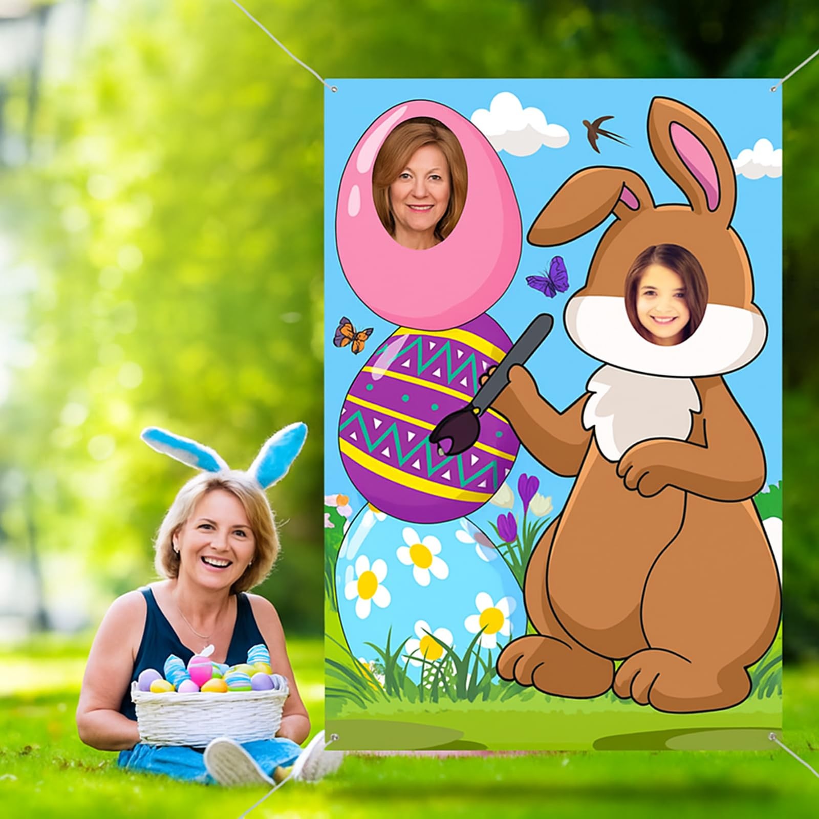 Easter Bunny Photo Door Banner, Large Fabric, Happy Easter Photo Props, Egg B…