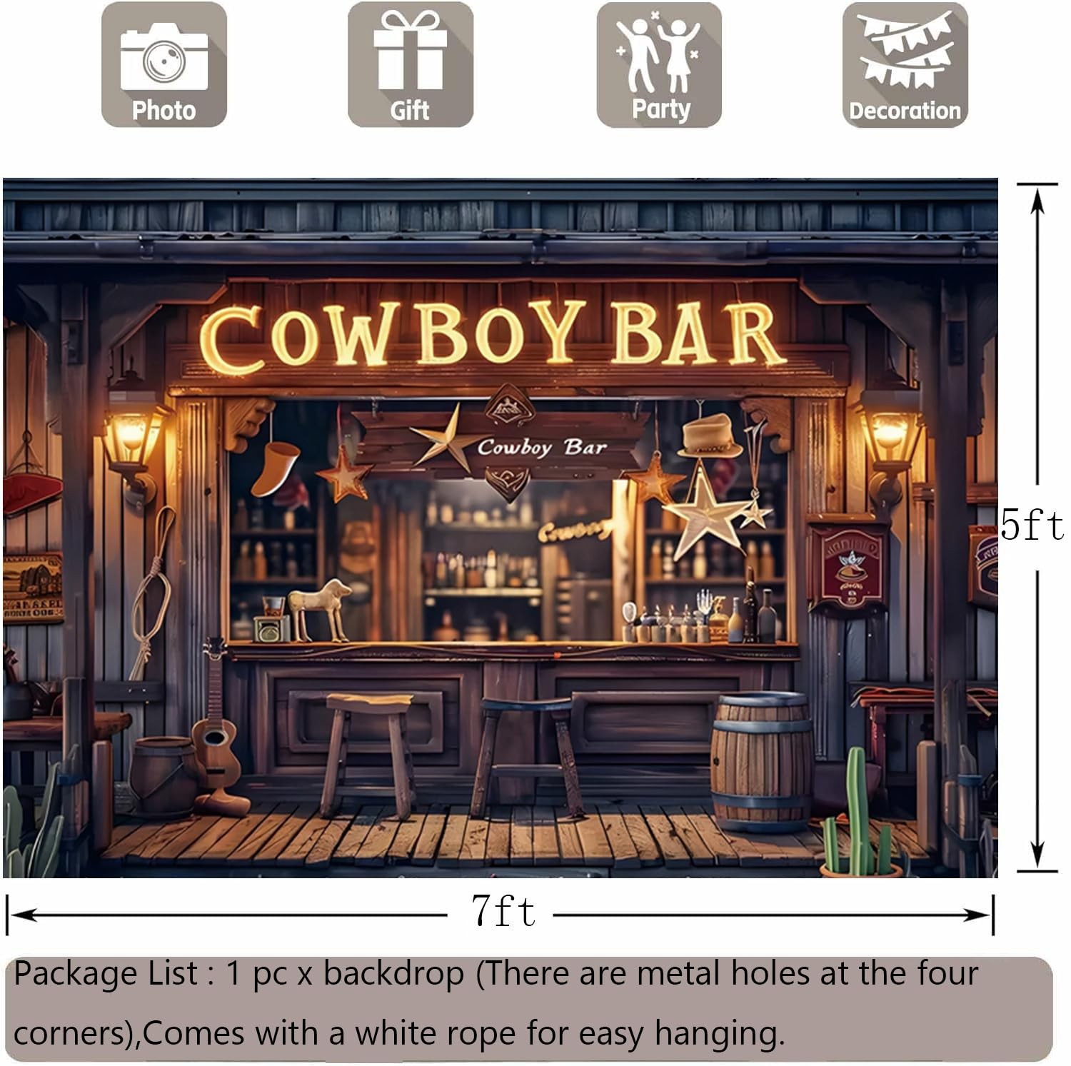 Western Backdrop 7x5ft Cowboy Themed Party Decorations Wild West Banner Saloo…