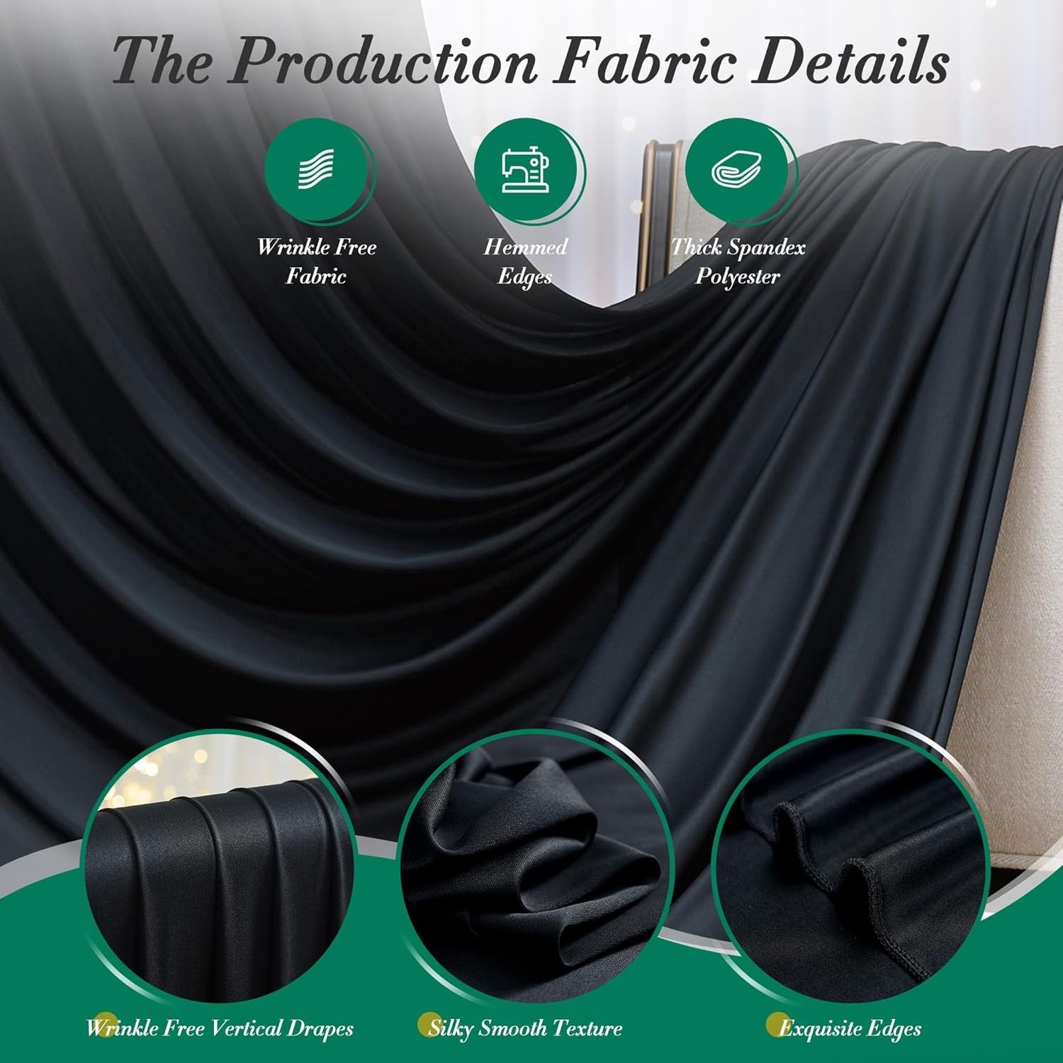 High-Quality 10ft x 7ft Black Backdrop Drapes for Photography & Celebrations