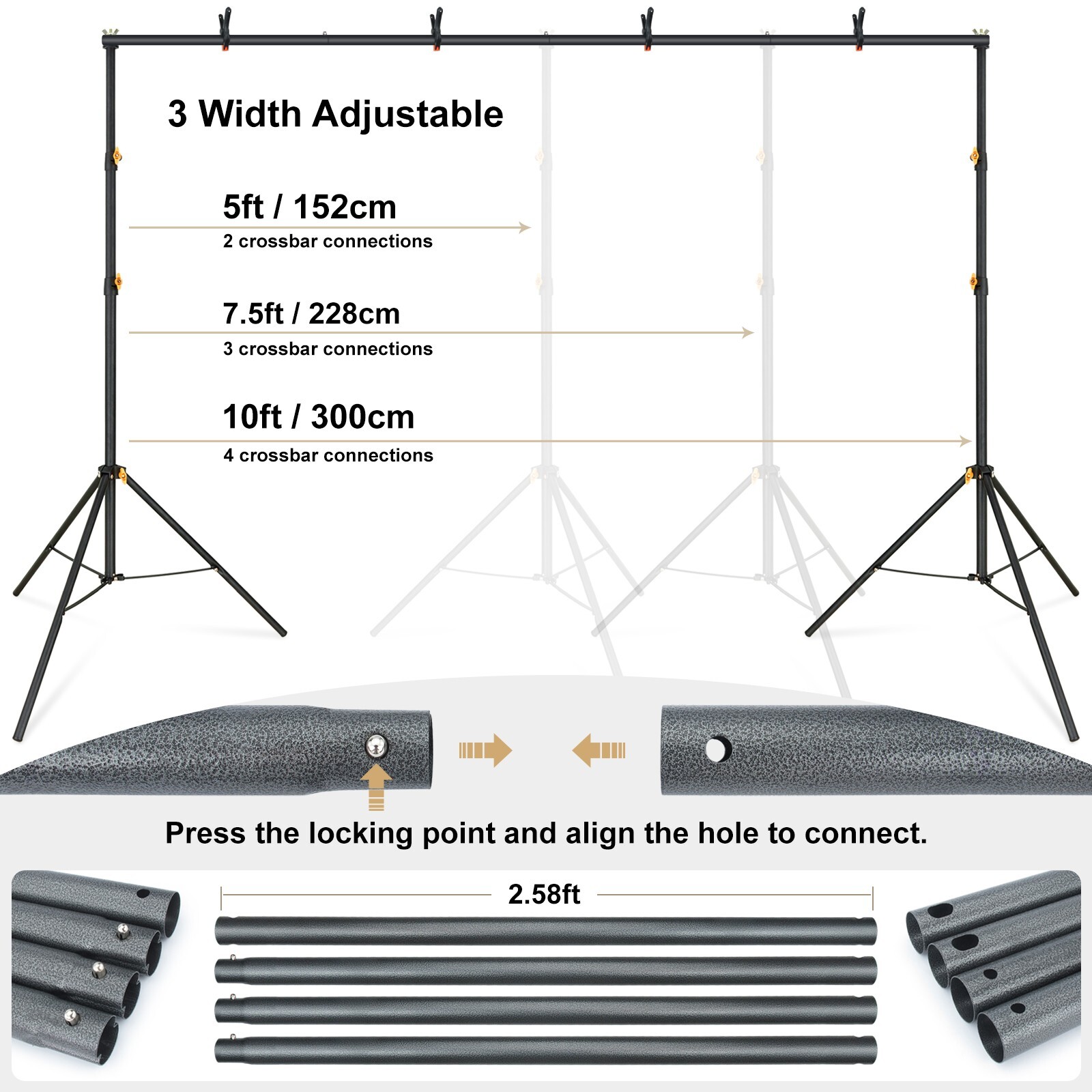 LINCO Adjustable Backdrop Support Stand Kit 10×6.5ft Background Support System