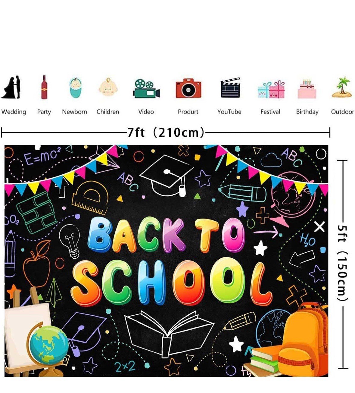 Welcome Back to School Backdrop for Photography First Day of School 7x5ft NWT