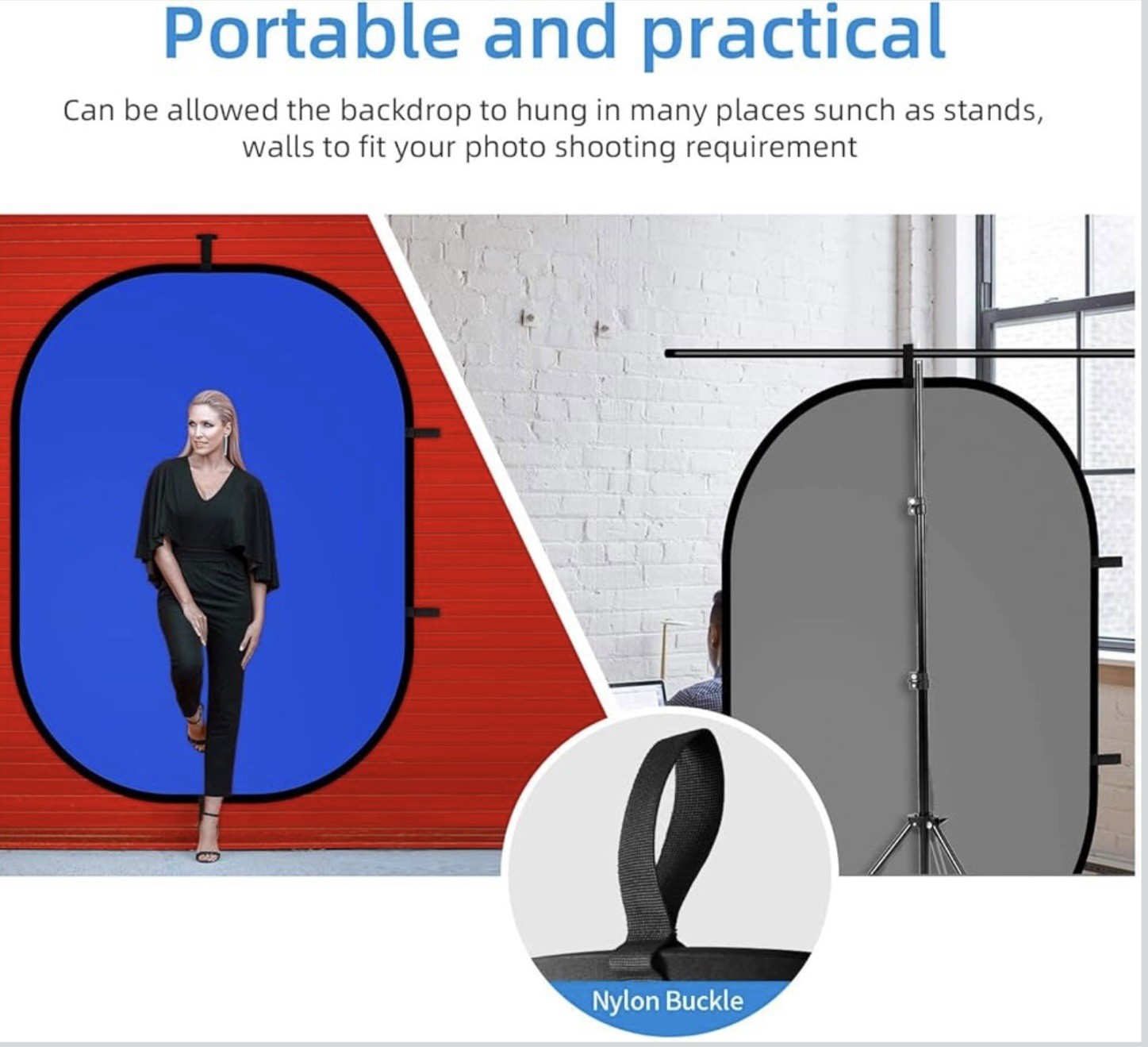 Selens 59”x78” Portable Grey Screen Backdrop Double-Sided 2-in-1 Blue Screen