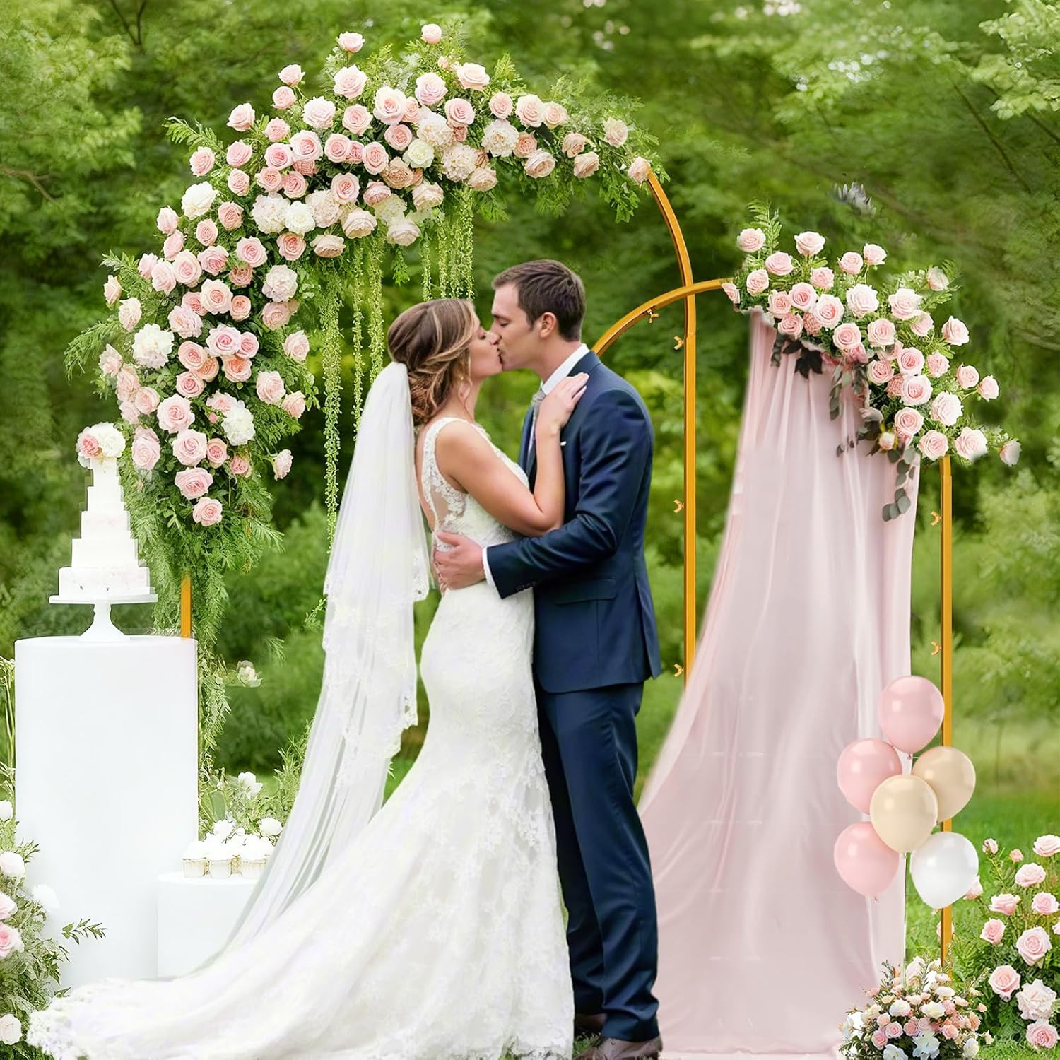 Metal Arch Backdrop Stand, 7.2FT+6FT Wedding Arches Frame, Gold Wedding Arch Bac