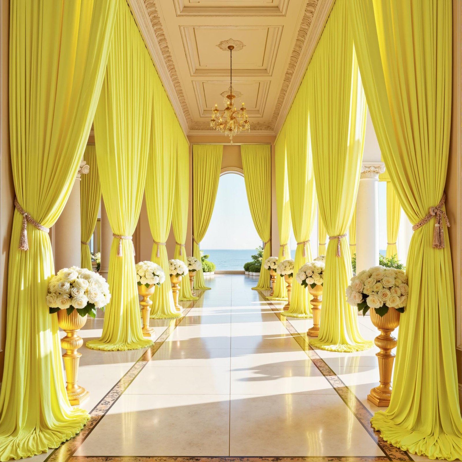 2 Panels 10×15 FT Light Yellow Wrinkle Free Polyester Photo Backdrop Curtains
