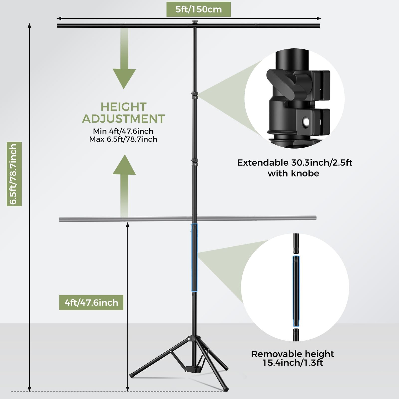 EMART Green Screen Backdrop Kit 5×6.5ft with Stand & Clamps