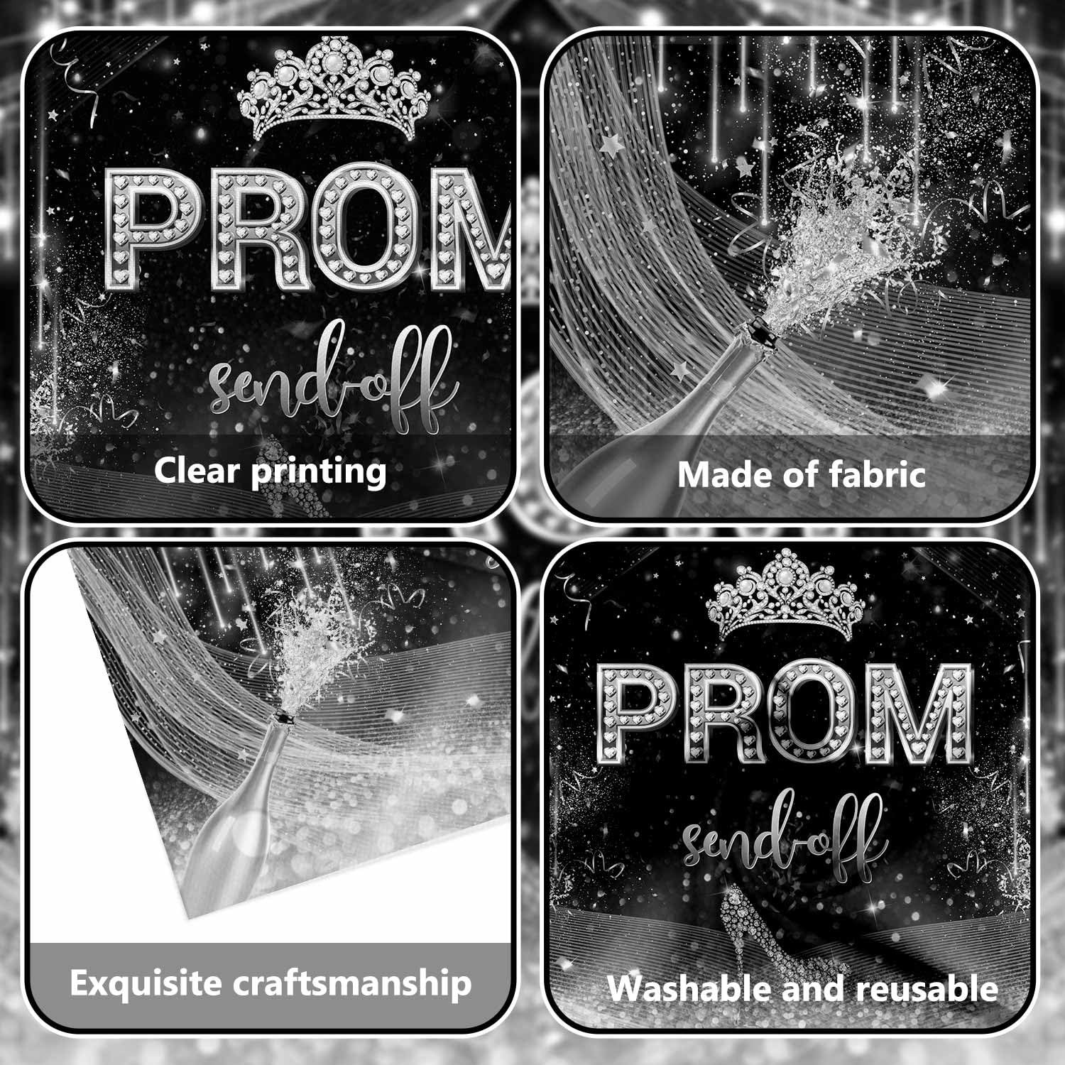 7x5ft Prom 2026 Backdrop Silver and Black Prom Send Off Photography Background.