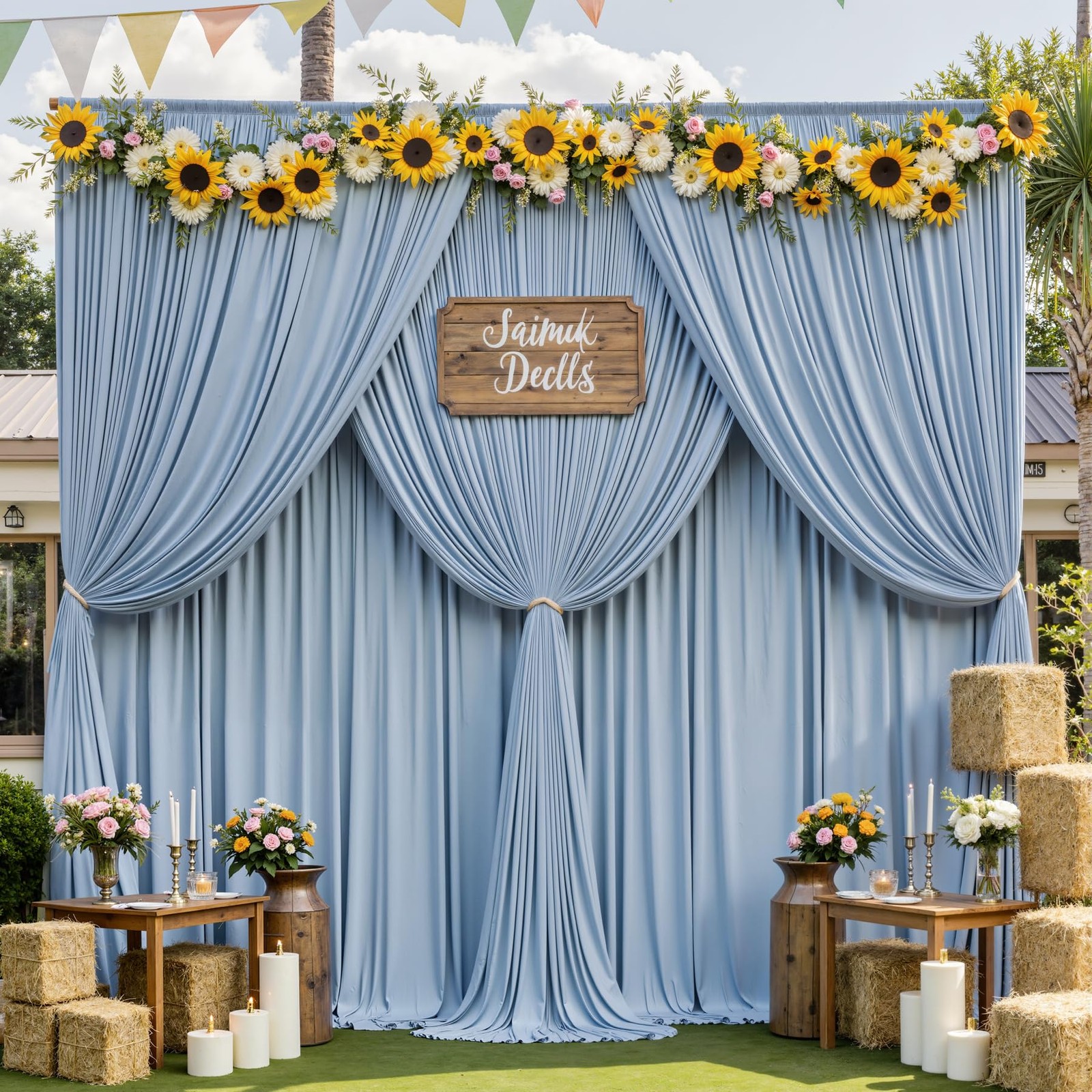 50×14 ft Wrinkle Free White Backdrop Curtain 14ft Long_10 Panels, Dusty BLue