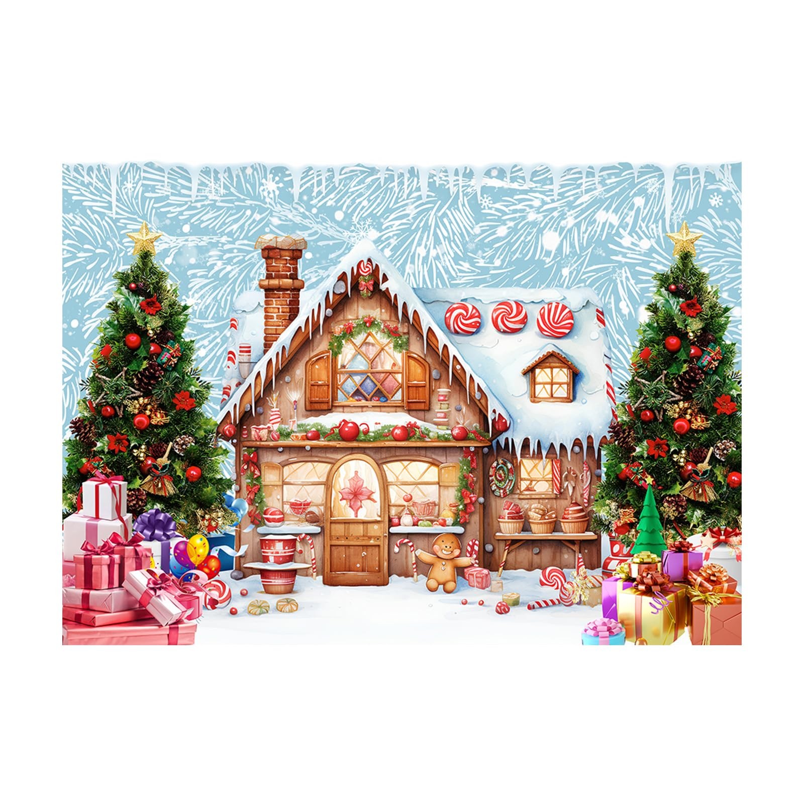 7X5FT Christmas Gingerbread House Photography Backdrop Winter Holiday Theme B…