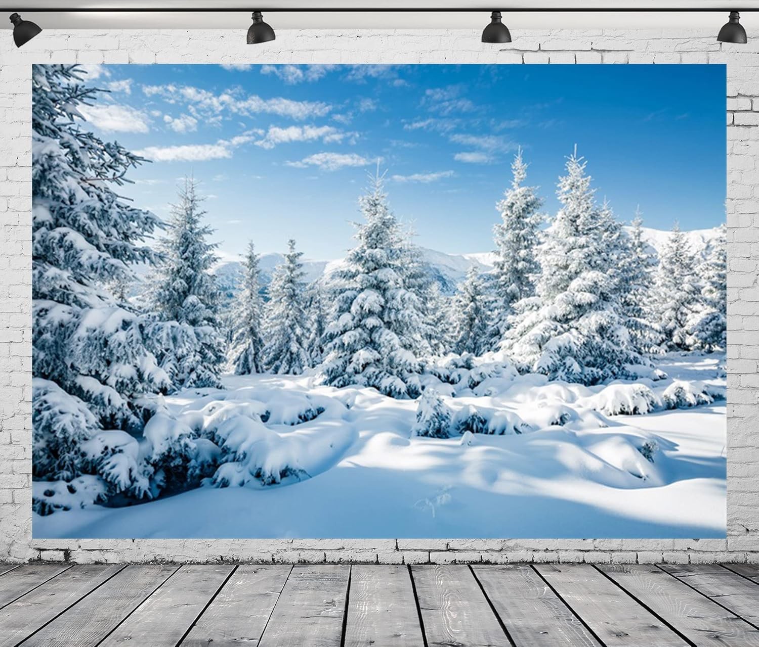 BELECO 7x5ft Fabric Winter Snow Forest Backdrop White Xmas 7x5FT Winter-002