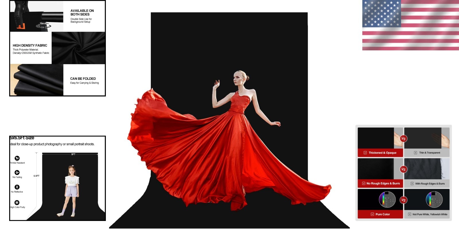 Versatile 5×6.5 Ft Black Backdrop for Photography, Video Recording & Events