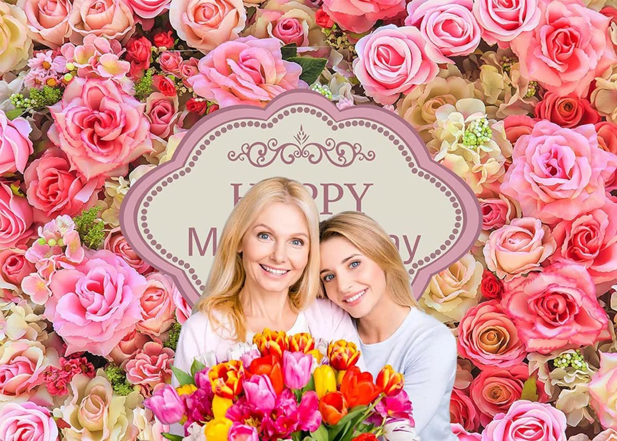 Mother’s Day Flower Backdrop Pink Rose Photography Background Props 7×5 FT