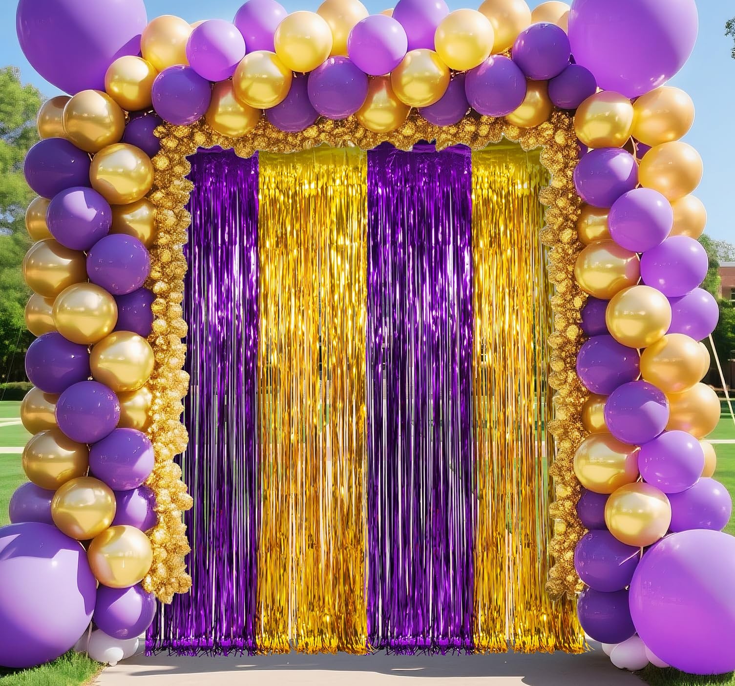 Graduation Party Decoration, 2 Pack Purple Gold Foil Fringe Curtain