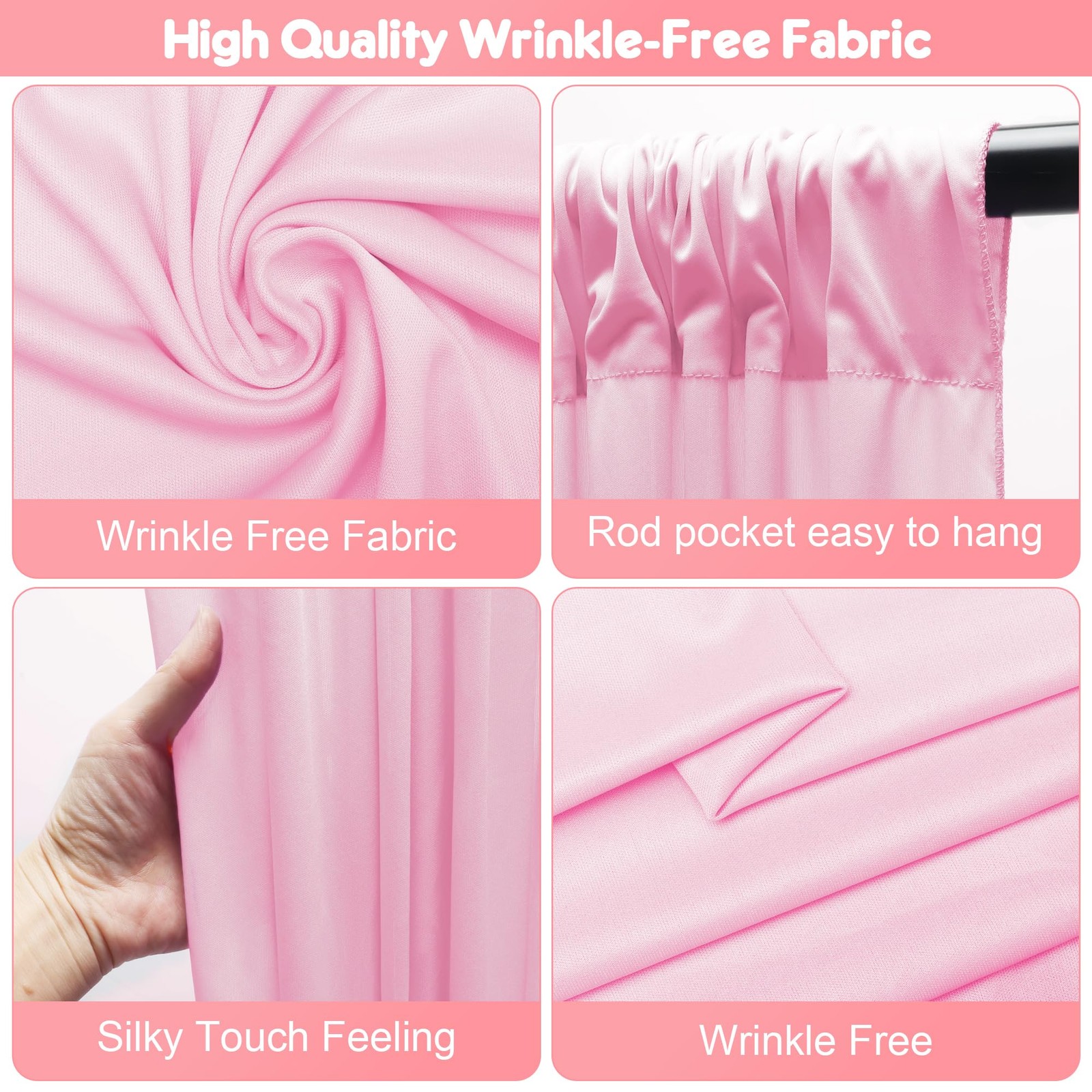 2 Panels 10×8 Ft Pink Backdrop Curtains Polyester Fabric Drapes With Rod Pocket